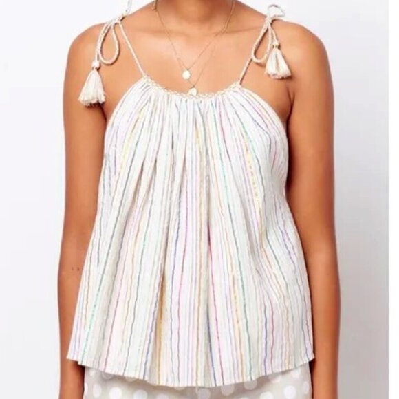 Anthropologie Corey Lynn Calter Willa Halter Style Tank Top Stripe Tassel Large - Picture 1 of 8